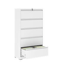 5 Drawer Metal Lateral File Cabinet , White Filing Cabinet with Lock, Lockable File Cabinet for Home Office, Locking Metal File Cabinet for Legal/Letter/A4/F4 Size