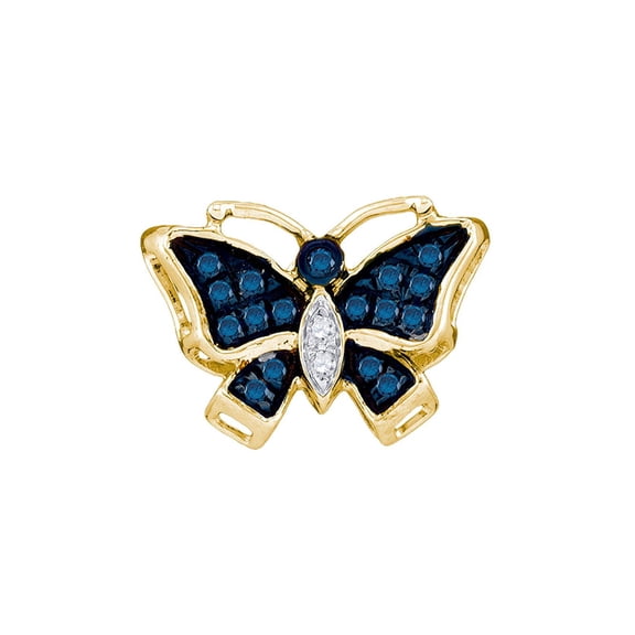 Diamond Princess 10kt Yellow Gold Womens Round Blue Color Enhanced Diamond Butterfly Bug Pendant 1/20 Cttw