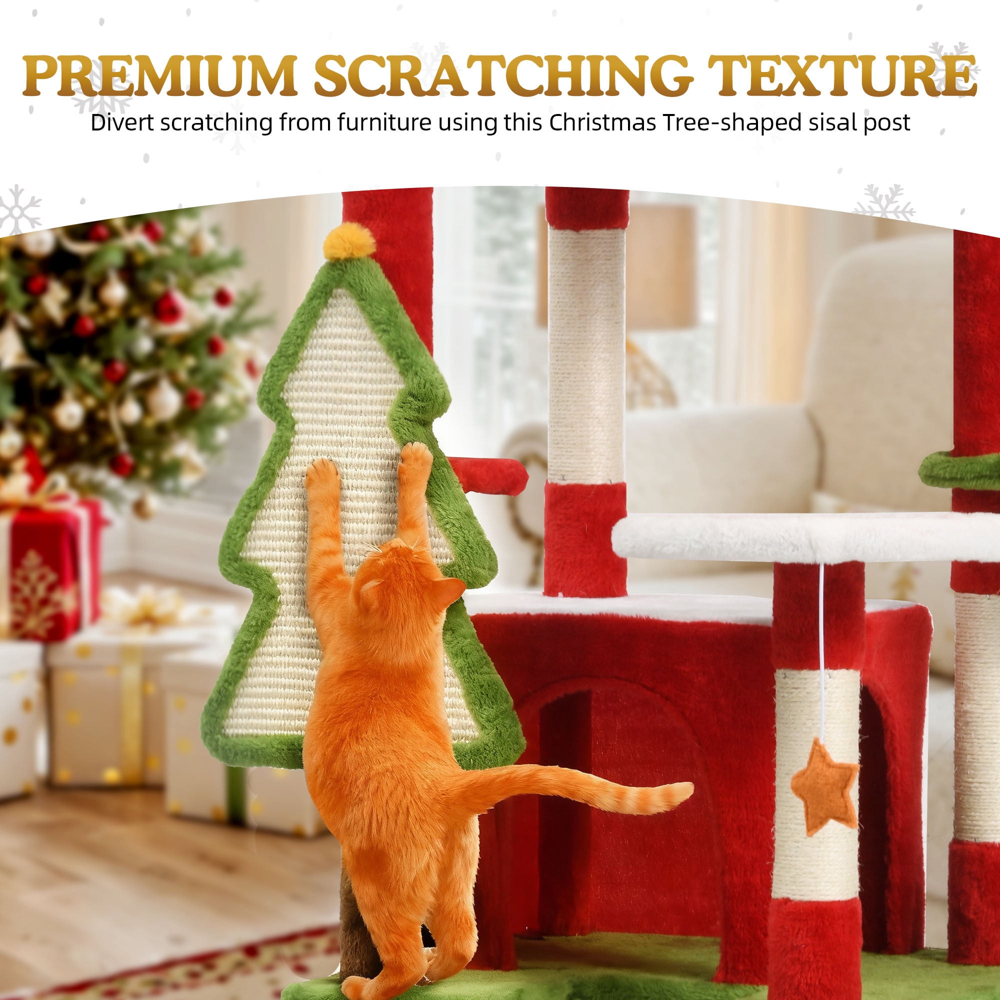 Uforic 75" Multi Level Christmas Cat Tree with Hammock, Sisal Scratching Posts and Top Perches ,Tall Cat Tower Condo for Indoor Cats