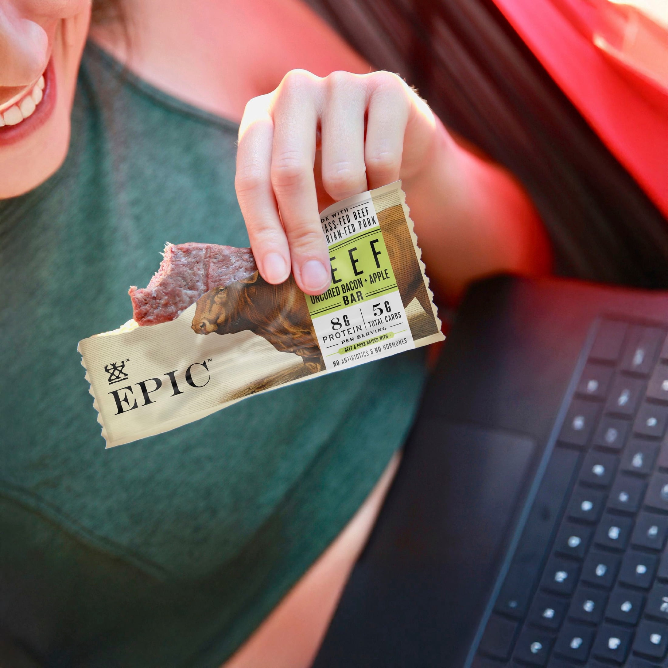 EPIC Beef Uncured Bacon Apple Bars, Whole 30, Paleo Friendly, Protein Bar, 12 Count, 15.6 oz