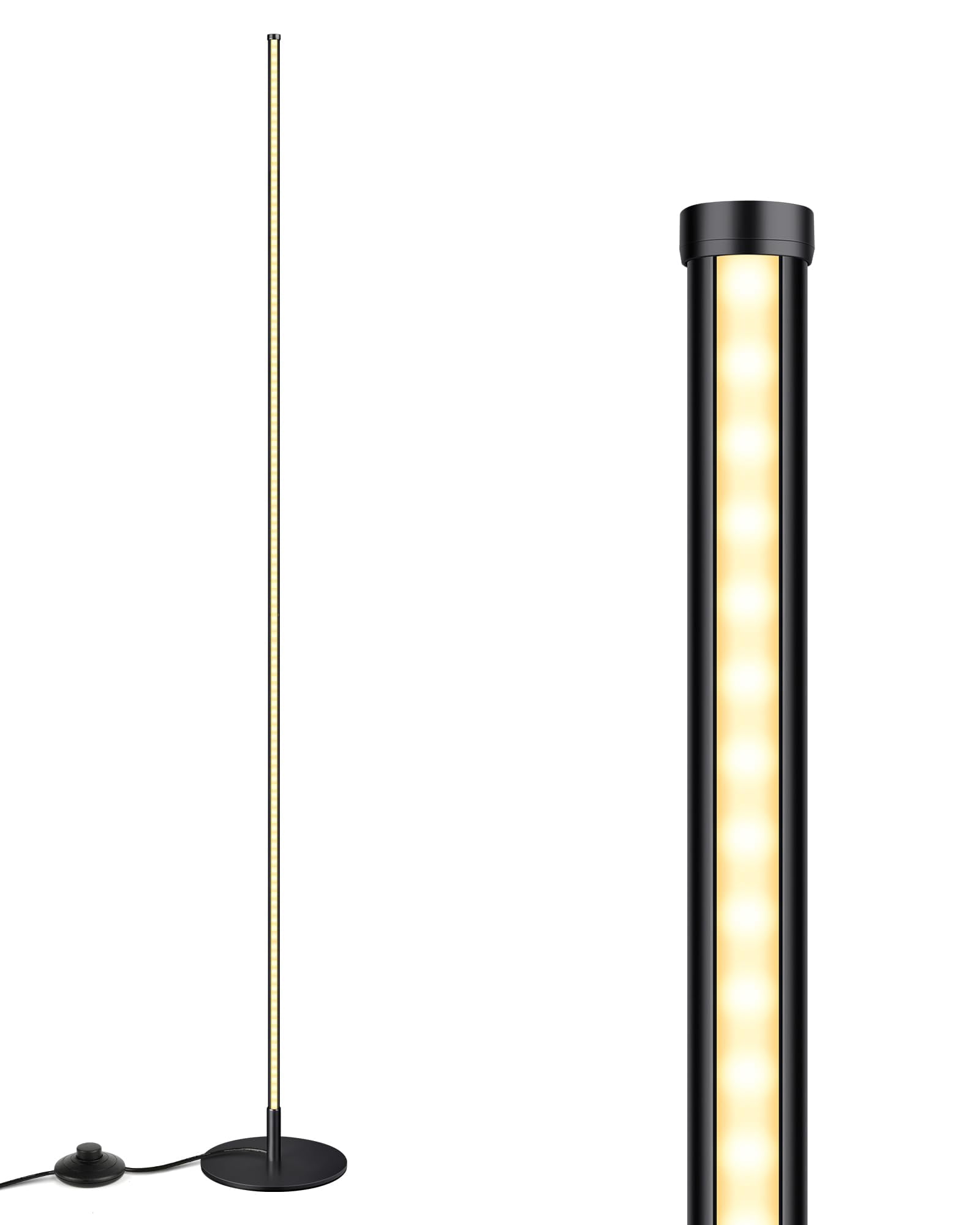 Led Corner Floor Lamp  57.5" Minimalist Dimmable Sleek Light Adjustable Height Standing Tall Lamps For Living Room Bedroom Office 3000k Warm White Black