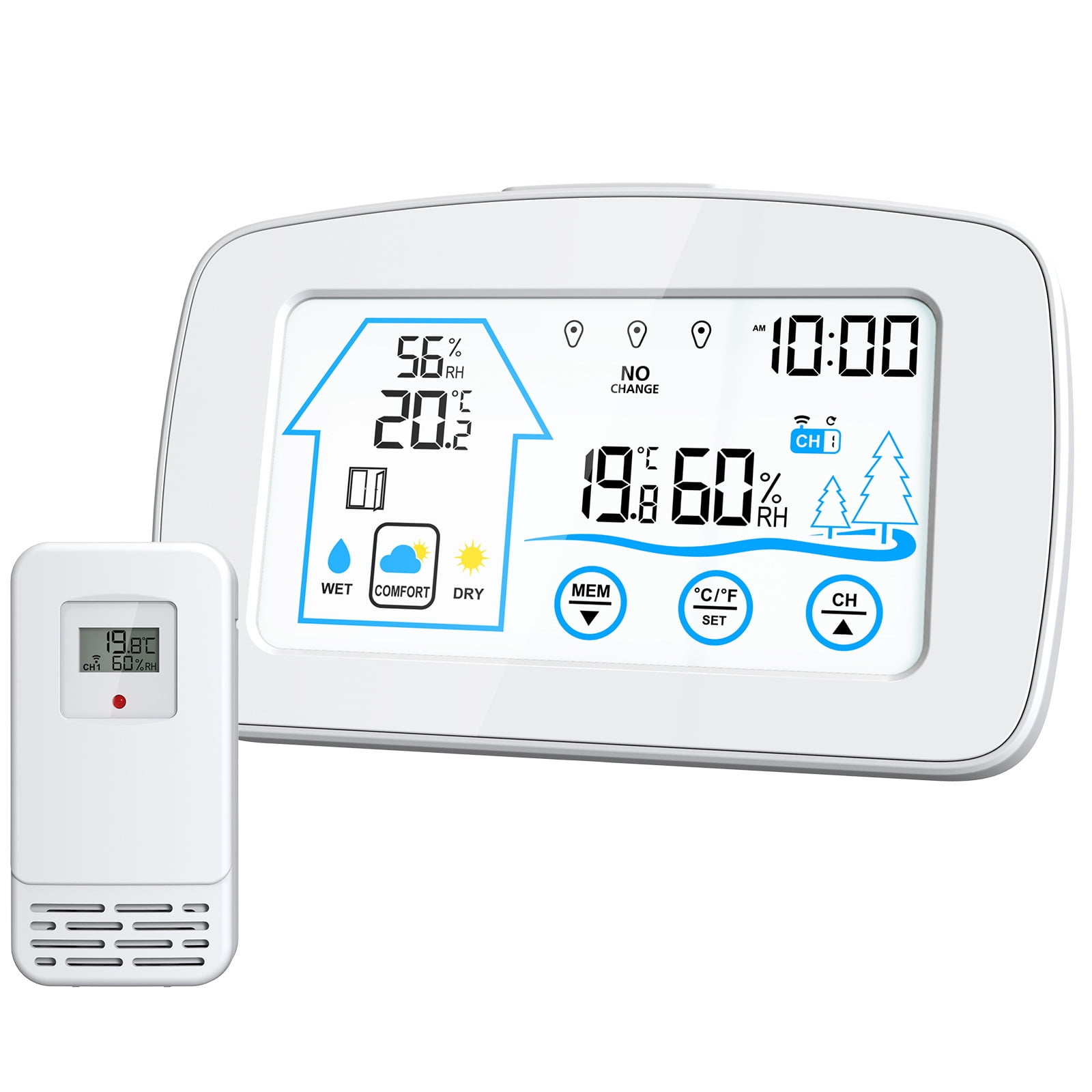 Blasgw Backlit Screen Button Wireless Indoor And Outdoor Temperature And Humidity Meter Digital Display Electronic Gas Wall Clock White