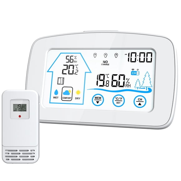 Yhmxh Electronics Maison Intelligente Écran Rétroéclairé Bouton Sans Fil Intérieur et Extérieur Compteur de Température et d'Humidité Affichage Numérique Horloge Murale Électronique au Gaz Horloge Murale Météorologique