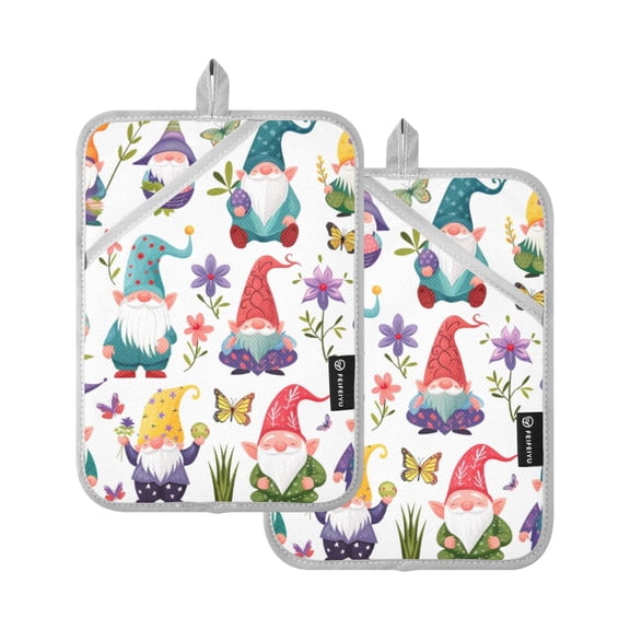 Various Gnome Oven Mitts 2 Pcs Pot Holders Sets Heat Resistant for Kitchen Cooking Baking 7"x9.8"