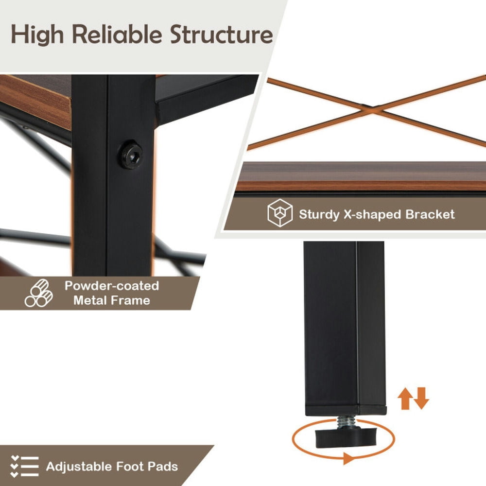 Demi Bonn 4-Tier Freestanding Open Bookshelf with Metal Frame and Anti-toppling Device, Display Rack for Plants and Books, Brown