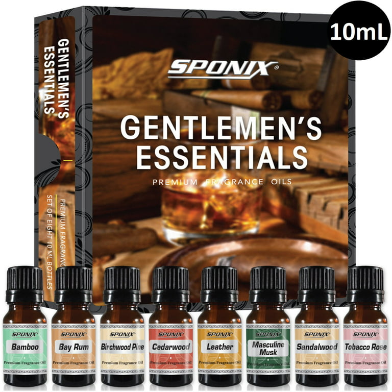 Fragrance Oil Gift Set - Gentlemen's Essentials - Leather, Bay Rum, Cedarwood, S