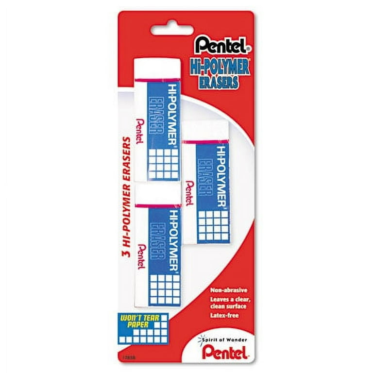 Hi-Polymer Eraser, For Pencil Marks, Rectangular Block, Medium, White, 3/Pack Hi-Polymer Eraser, For Pencil Marks, Rectangular Block, Medium, White, 3/Pack