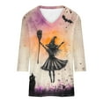 thumbnail image 4 of Heisall Womens Tops V Neck 3/4 Sleeve Round Neck Loose Casual Halloween Print Blouses Fall 2025 Halloween Fashion, 4 of 5
