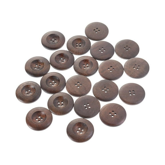 OUNONA 20PCS 35MM Wooden Round Buttons with Four Holes Pattern for Sewing Scrapbooking and Crafts Dark Coffee