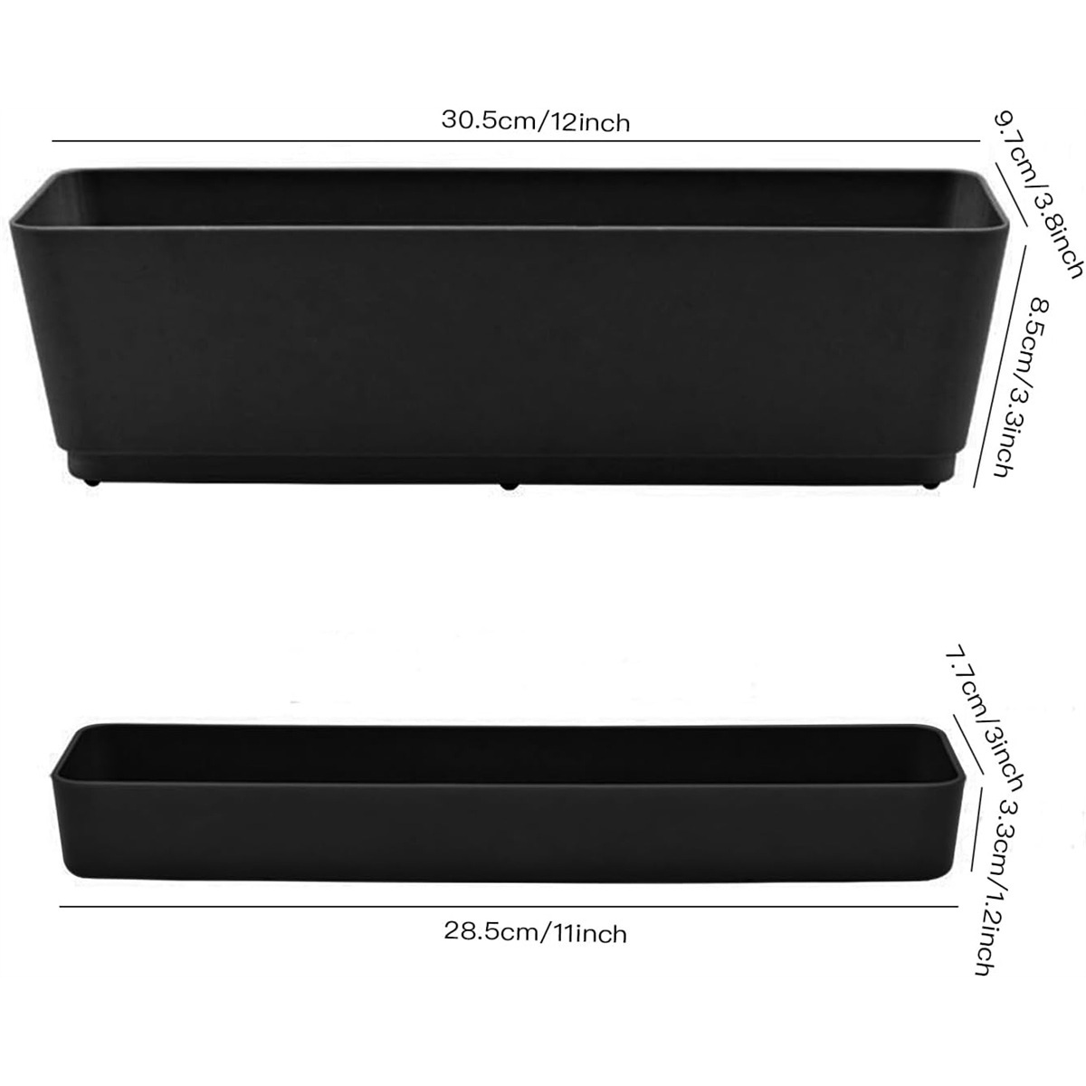 1 Pc Black Rectangle Window Boxes Yahome Herb Planters with Tray Indoor Succulent Cactus Mint Plastic Pot Flower Planter Box for Garden Balcony Office Indoor Outdoor Decoration(12 x 3.8in)