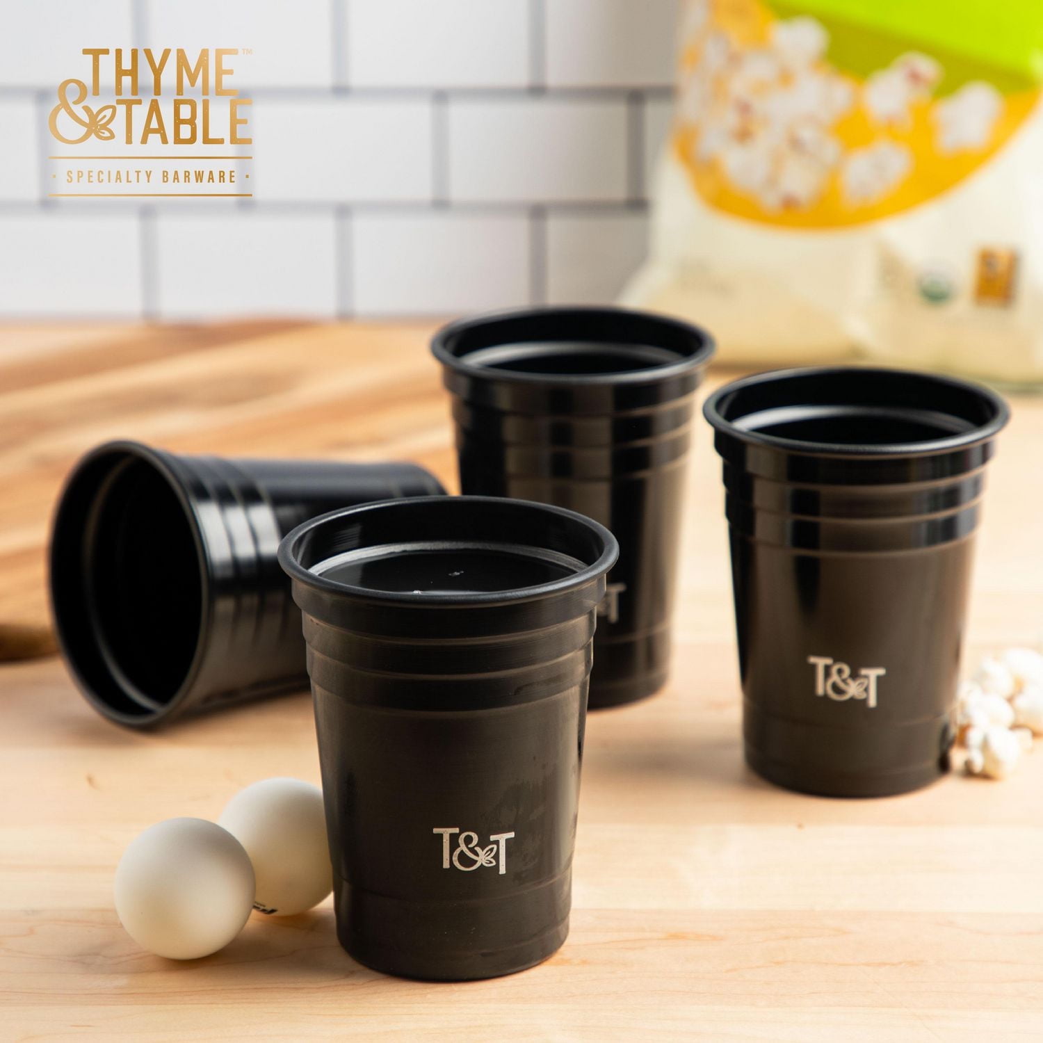 Thyme & Table Cocktail Party Cups, 4 Piece Set, Black, barware