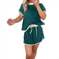 thumbnail image 1 of Conjunto de Dos Piezas para Mujer, Jersey Informal de Corta, Pantalones Cortos A Juego, Chándal, Verde, Talla M, 1 of 4