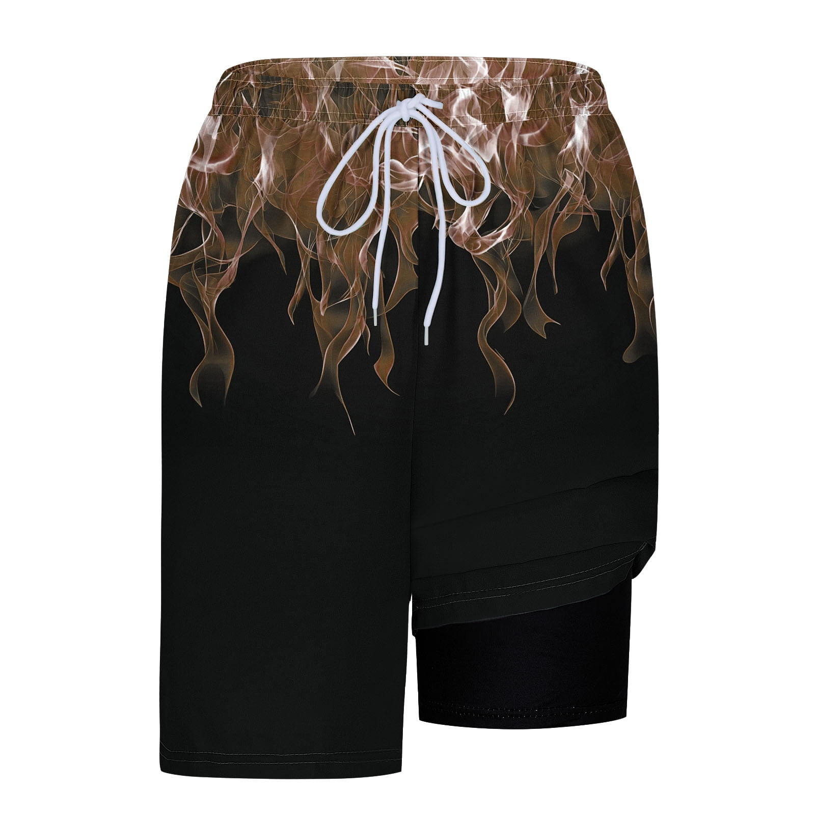 Hvot&aat Mens Fashion flame Print Swim Trunks with Liner Hawaiian Quick Dry Beach Swimwear Elastic Waist Shorts