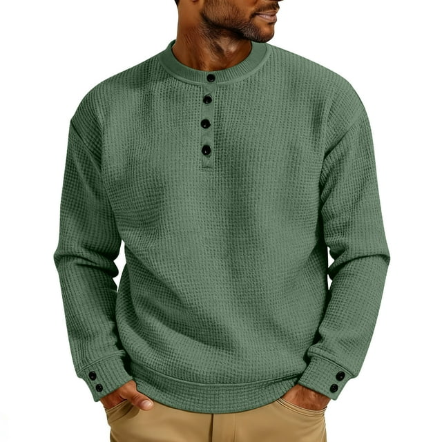 Chandail à Manches Longues Texturé à Boutons pour Hommes - Chemise Thermique Décontractée Ample