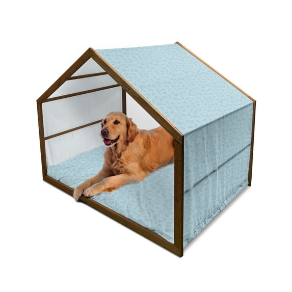 Orient Pet House, Paisley Pattern Traditional Oriental with Swirled Leaves, Outdoor & Indoor Portable Dog Kennel with Pillow and Cover, 5 Sizes, Pale Blue and Coconut, by Ambesonne