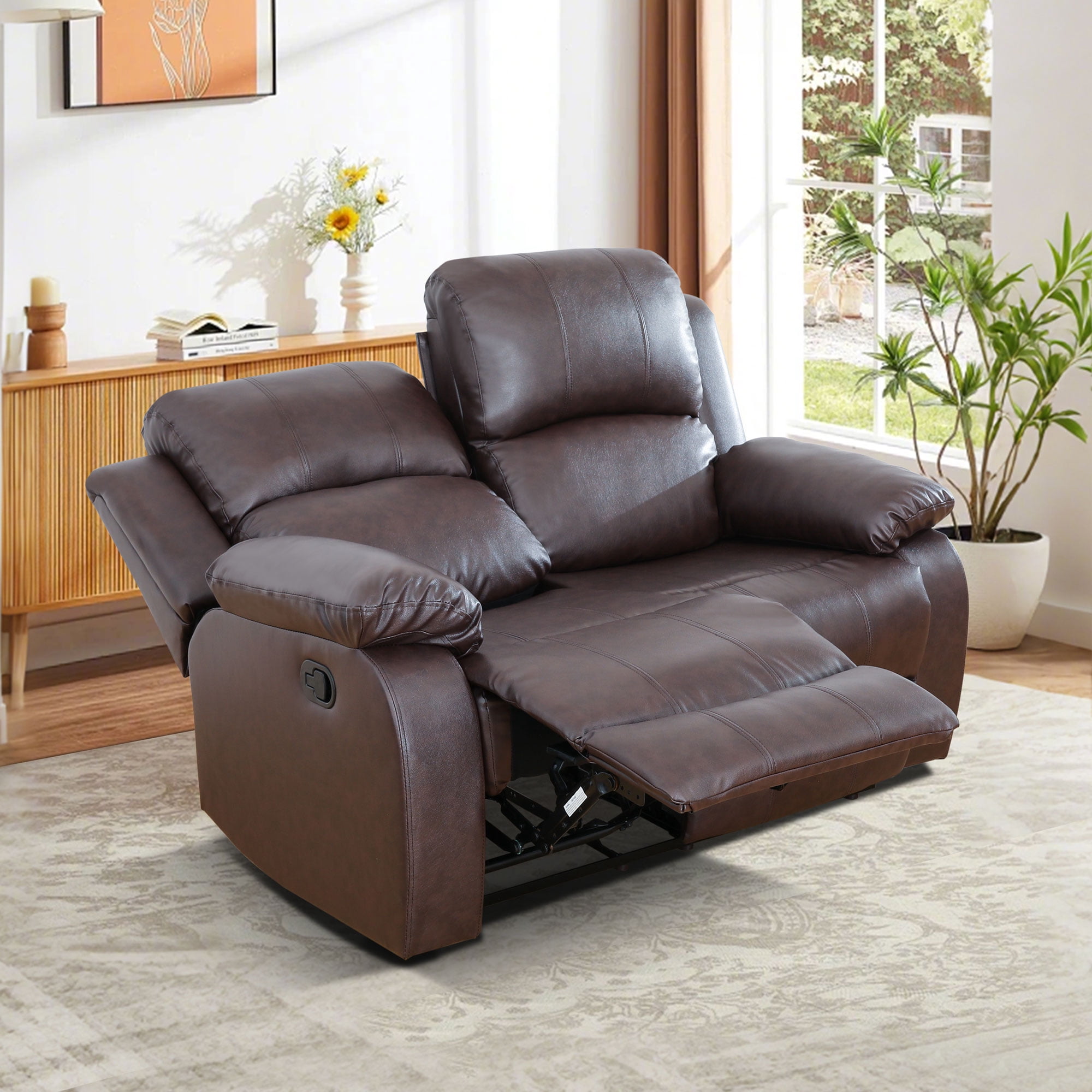 Gewnee Brown Loveseat, Air Leather & High-Elastic Sponge, Adjustable Recline, Perfect for Living Room/Office