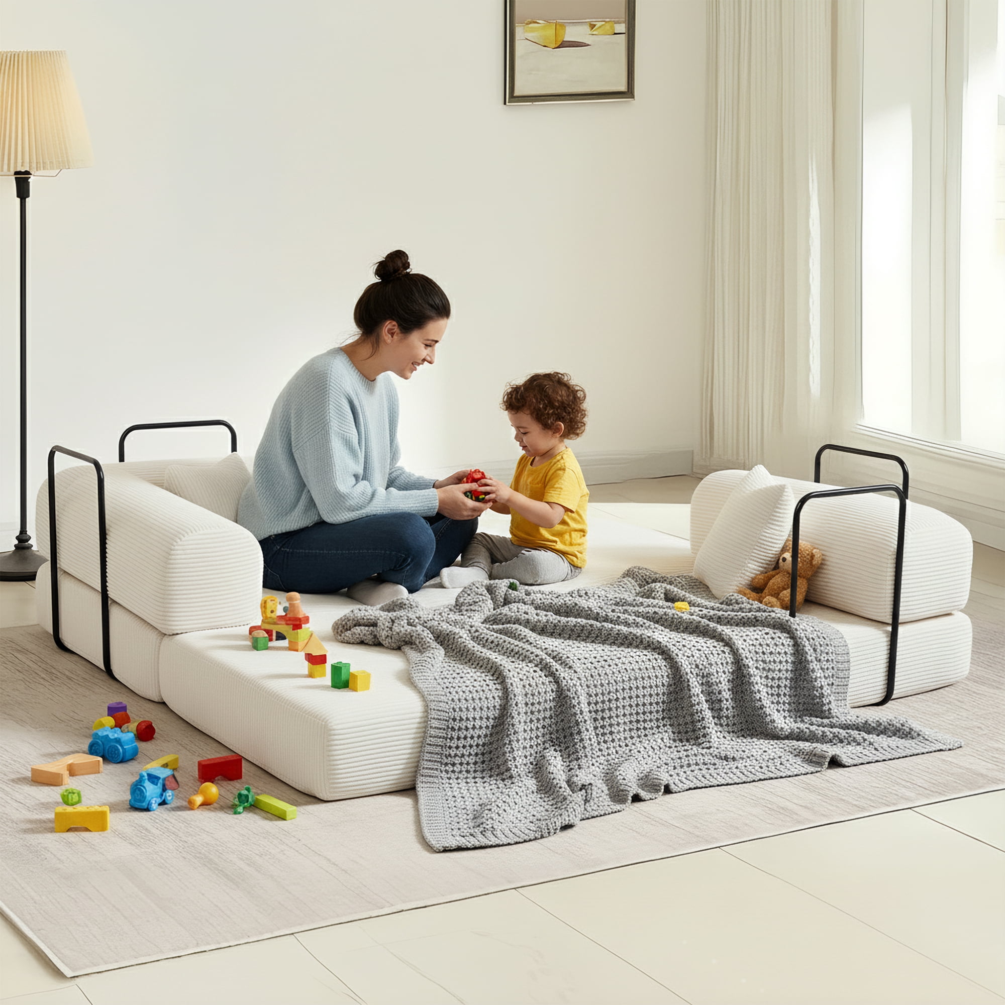 GAOHAPY 80" Convertible Sleeper Sofa Bed, Corduroy Foldable Futon Couch with Pillows, No Assembly Sofa Couch for Living Room Small Spaces Apartment