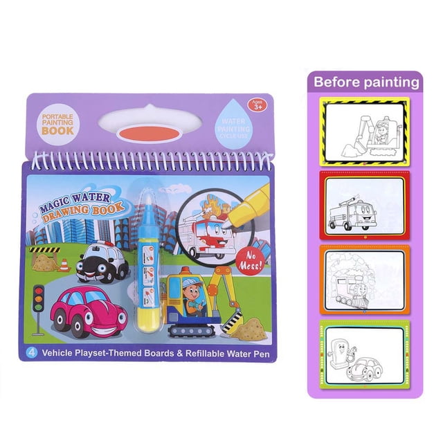 Libro de dibujo para colorear con agua con bolígrafo para niños, juguete educativo para pintar, regalo (vehículo)