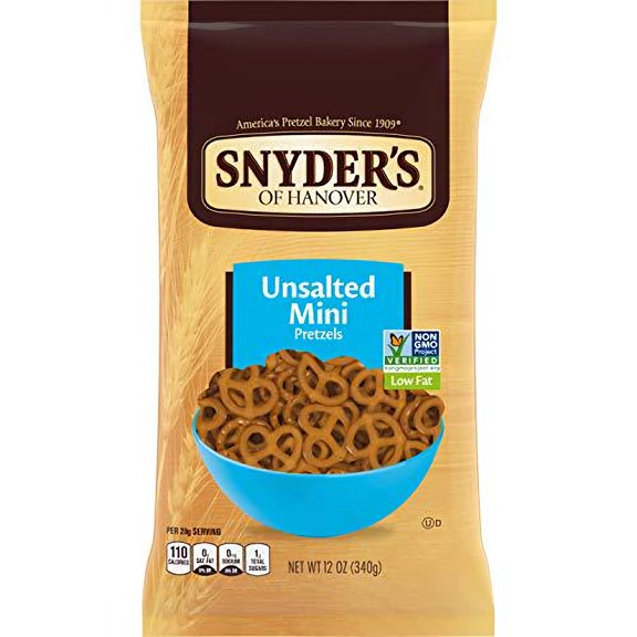 Snyder's of Hanover Mini Pretzels, Unsalted Pretzels, 12 Ounce Bag (Pack of 12)