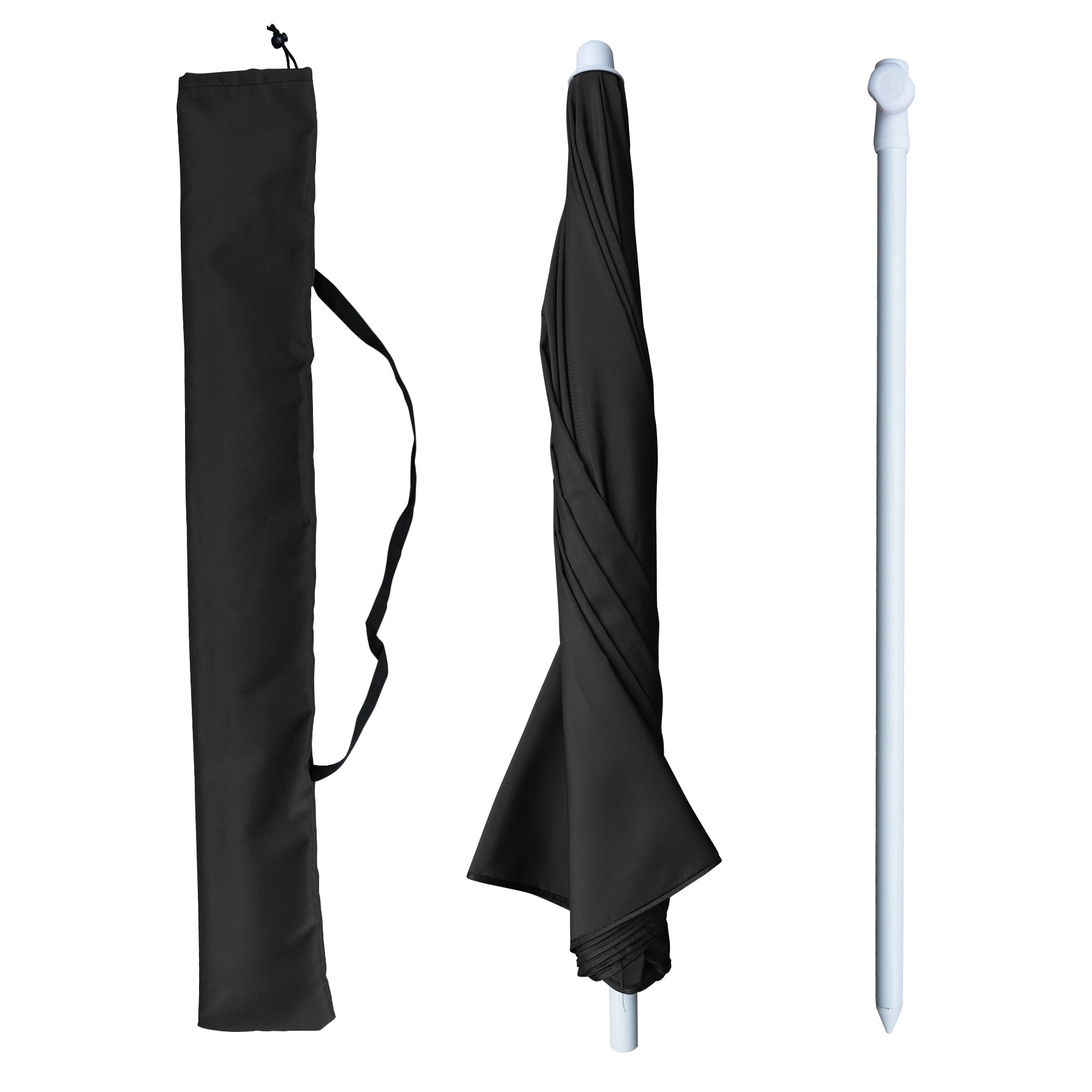 AMMSUN 6ft Black Round Outdoor Picnic Portable Market Patio Umbrella,Tilt Pole & Carry Bag