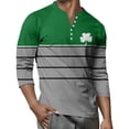 thumbnail image 4 of Men's St. Patrick's Day Irish Henley Shirt 3/4 Sleeve Color Block Clover Top, 4 of 7
