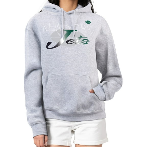 Women's G-III 4Her by Carl Banks Gray New York Jets Shadow Logo Fleece Pullover Hoodie