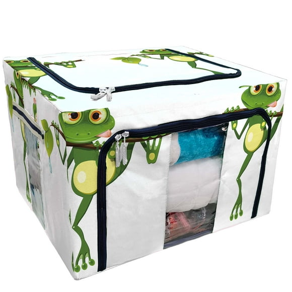 EREHome curious frog on stem of the tree Storage Bag Clear Window Storage Bins Boxes Large Capacity Foldable Stackable Organizer With Steel Metal Frame For Bedding,Clothes,Closets, Bedrooms
