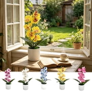 Artificial Orchid Plant,Phalaenopsis Orchid Potted Set with 7 Flowers,Realistic artificial Flower Arrangement for Home Decor,Wedding Floral Centerpiece,Lifelike Silk Flower Decor for Table and Shelf