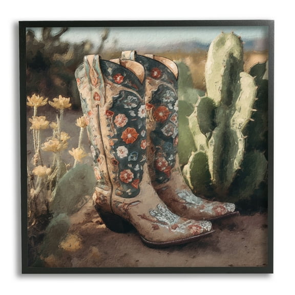 Stupell Industries Cowgirl Boots Landscape Beauty & Fashion Painting Black Framed Art Print Wall Art, 12 x 12