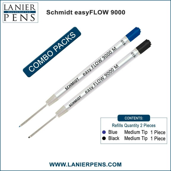 2X Schmidt 9000 M easyFLOW Parker Style Refill Blue/Black Ink Medium Tip