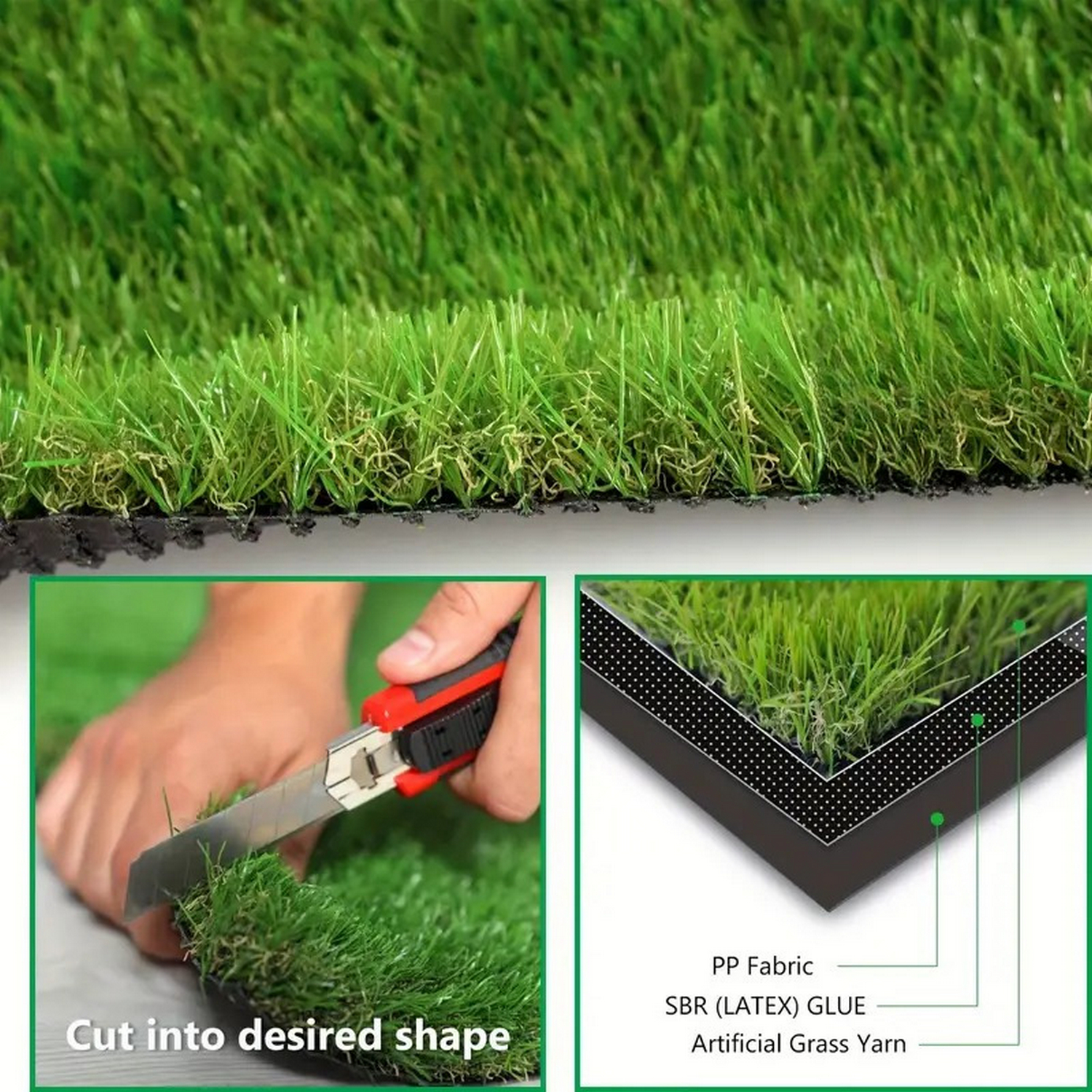 Realistic artificial grass mat, 3 feet x 10 feet artificial turf indoor and outdoor garden lawn landscape, artificial grass blanket with drainage holes