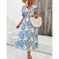 thumbnail image 5 of Alsol Lamesa V Neck Summer Dress for Women Short Lantern Sleeve Casual Loose Boho Vintage Print Midi Dress Green, 5 of 6