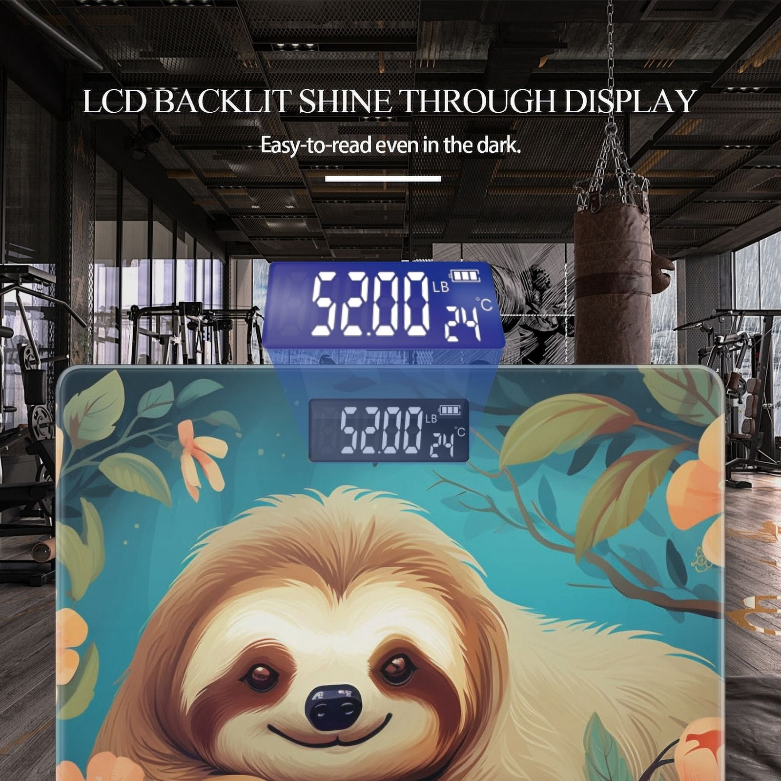 Bathroom Scale, Highly Accurate Digital Body Scale,Precisely Measures Weight up to 400 lbs-Cute Cartoon Sloth In The Jungle Surrounded By Flowers