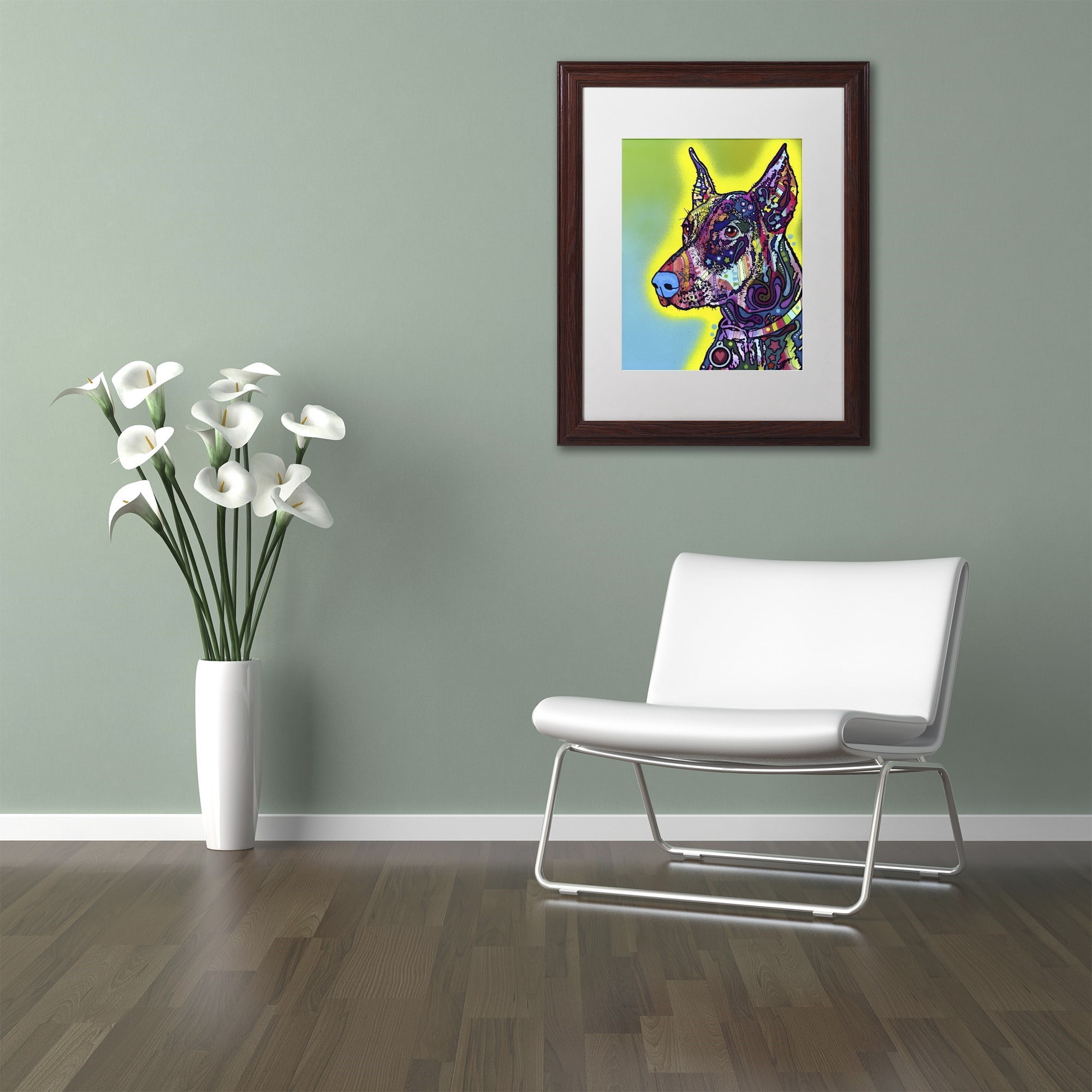 Trademark Fine Art "Doberman" Canvas Art by Dean Russo, White Matte, Wood Frame