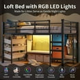 thumbnail image 4 of Aunfebrco Metal Loft Bed Twin Size with Stairs & LED Lights & Storage Drawers & Reading Bench, Low Loft Bed with Bookshelf & 2 Movable Storage Bins & Guardrail & Stairs for Bedroom, Black, 4 of 10