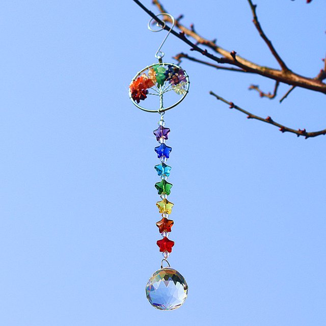 Atrapasueños colgante con bola de prisma de cristal para pared colgante Likrtyny de árbol de la vida candelabro de ventana decoración de jardín y hogar