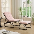 thumbnail image 3 of Patio Outdoor Lounge Chair with Ottoman Comfy Sling Recliner with Puffy Cushion Black Frame Pink Cushion, 3 of 14