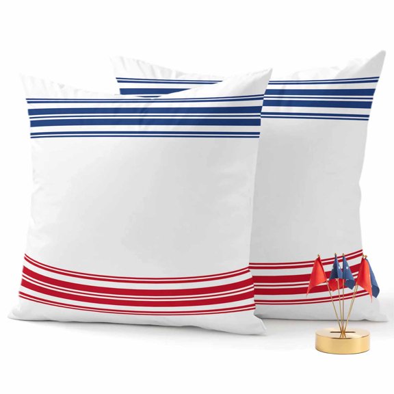 2 Pack Outdoor Waterproof Throw Pillow Covers,Blue Red Lines Stripe Decorative Square Pillow Case Patio Pillowcases for Chair Couch Sofa 16x16in