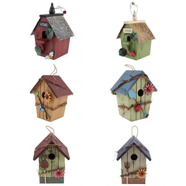 Casas de aves decorativas al aire libre, casas de aves Casa de madera de madera Casa de aves, Casa de aves Jardín Caja de nidificación de aves Nido colgante, Ornamento colgante de jardín
