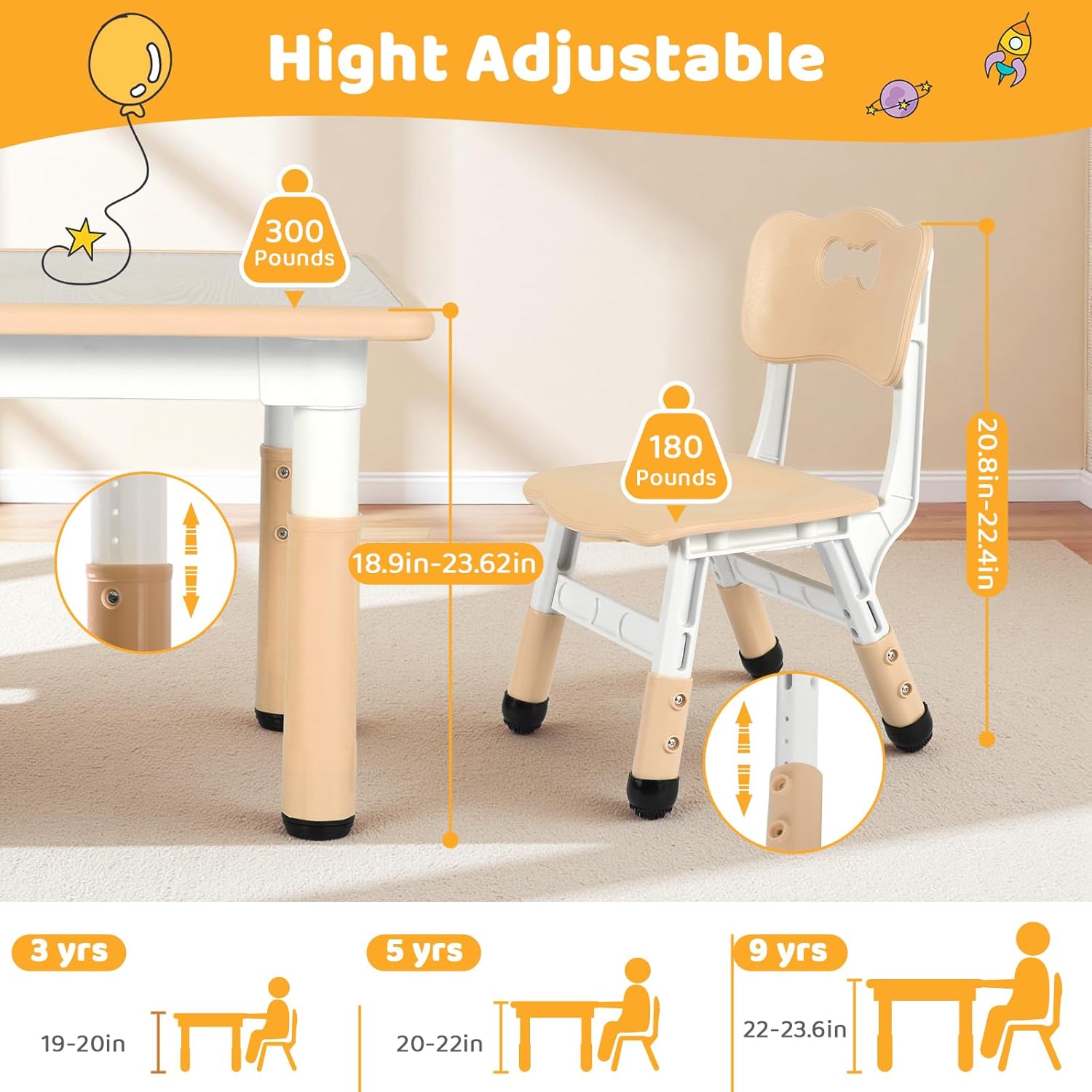 LAZY BUDDY Adjustable Kids Table and Chairs Set, Toddler Table and 2 Chairs Children Multi-Activity Desk Set for Ages 2-8