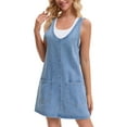thumbnail image 4 of INSPIRE CHIC Women's Dress Denim Overalls Loose Casual Sleeveless Pinafore Mini Dresses 2XL Sky Blue, 4 of 6