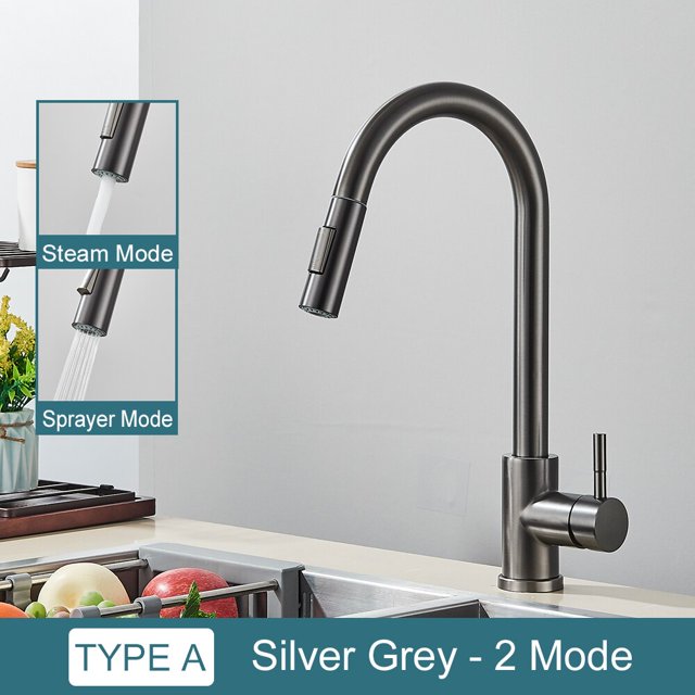 Grifo de cocina negro con envío gratis, mezclador extraíble de dos funciones con un solo mango, grifos de agua fría y caliente montados en cubierta Tan Jianjun unisex
