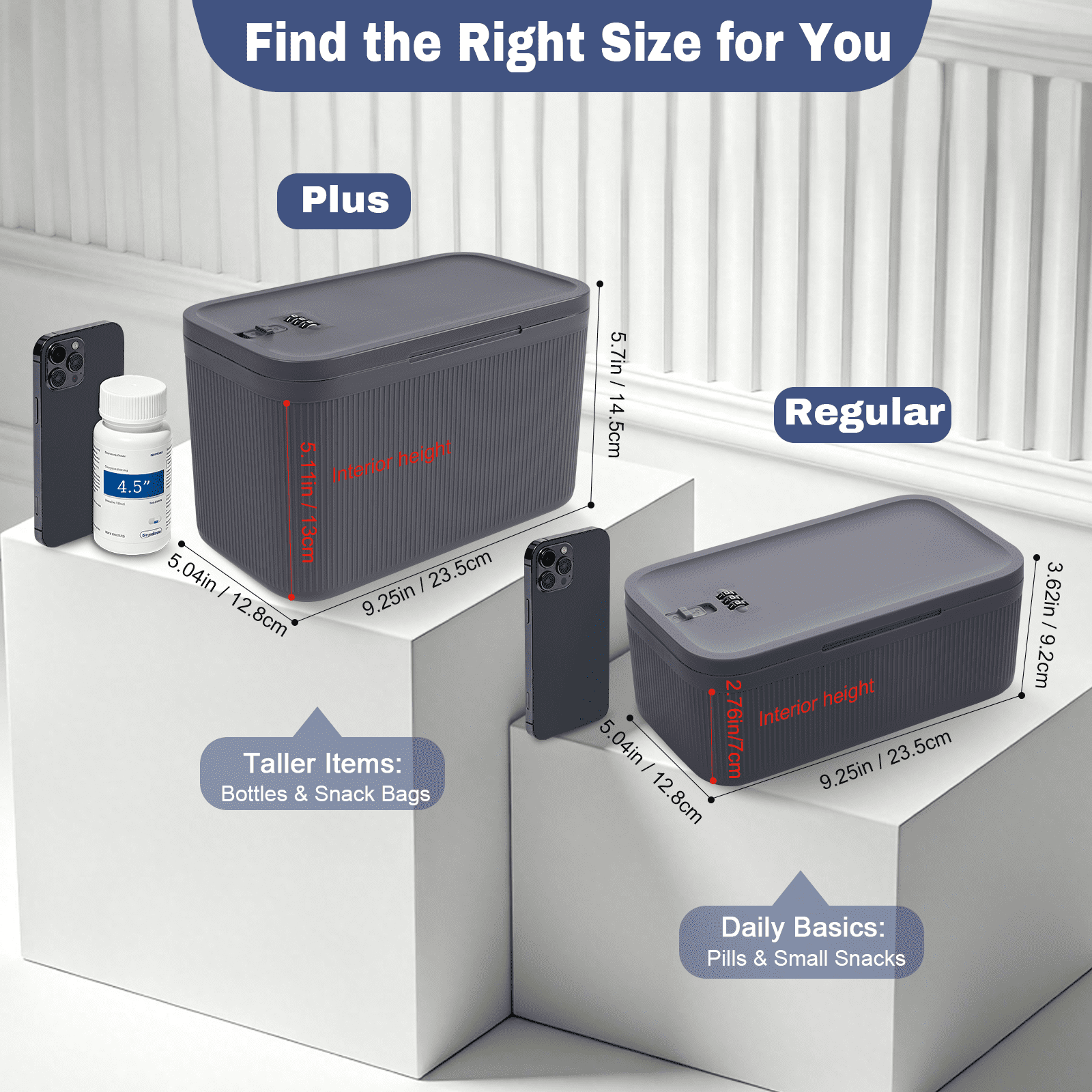 Locbbi Small Lock Box for Medication with Code, Upgrade Plus Size Medicine Lock Box with 3 Combination Locks, BPA-Free Plastic Lockable Storage Bin for Phone, Snack, Fridge, Home, Office, School