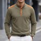 thumbnail image 3 of Camisetas de Verano de Manga Larga para Hombres Cuello de Pie Bloque de Color Botón Parchado Blusa Casual, Nylon Suave Spandex, 3 of 5