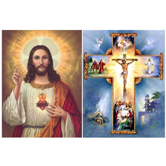 2-Pack Jesus Diamond Painting Kits - Cross 5D DIY Diamond Art for Adults Kids - Full Drill Gem Art Home Wall Decor Gifts, 12x16in, Pattern#8