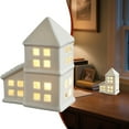 thumbnail image 2 of White Ceramic Christmas Village Houses, Farmhouse Christmas Decor Glowing Lighted Holiday Decorations For Indoor Tabletop, Farmhouse Country Style Christmas Home Decor Christmas Table Decor, 2 of 9