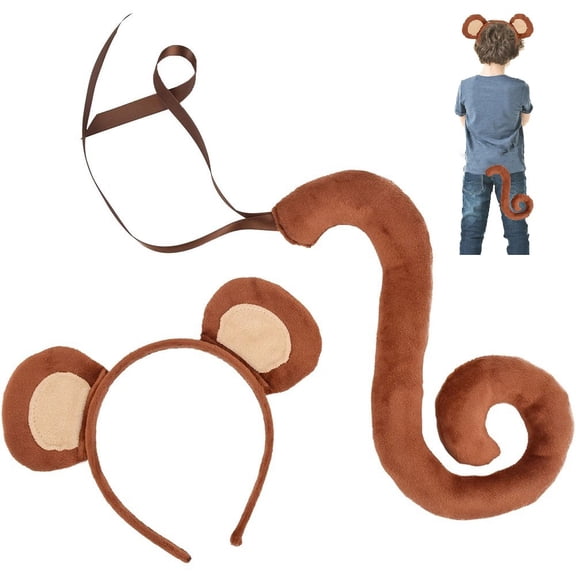Vjnyvs Monkey Ears Plush Headband with Tail Set Plush Ears Hair Clip For for Party