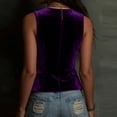 thumbnail image 4 of Women's Sleeveless Velvet Button Vest, V-Neck Fitted Waistcoat for Office Days and Lounging at Home Purple S, 4 of 7
