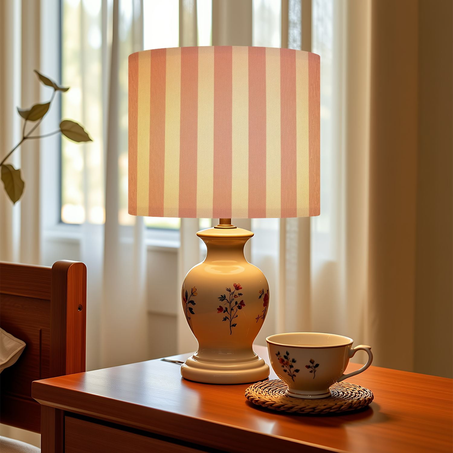 Linen Drum Lampshades Pink Cream Striped Vertical Stripes 13"x13"x10" Light Shade for Table Lamps Floor Lamps Drum Lamp Shades Lampshade Replacement Assembly Required