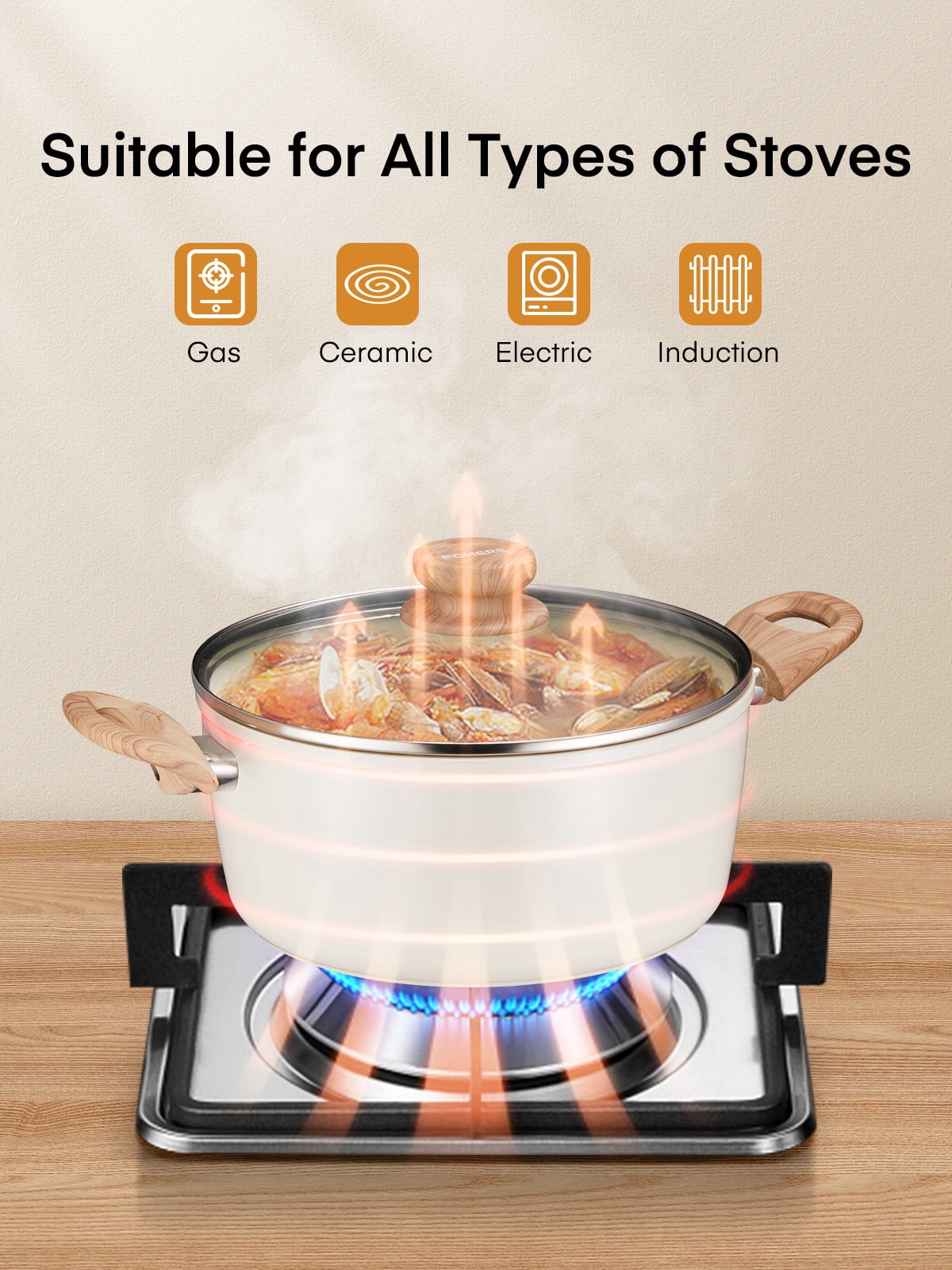 FOHERE 15 PCS Pots and Pans Set, Non-stick Ceramic Cookware Sets, Kitchen Induction Cooking Set